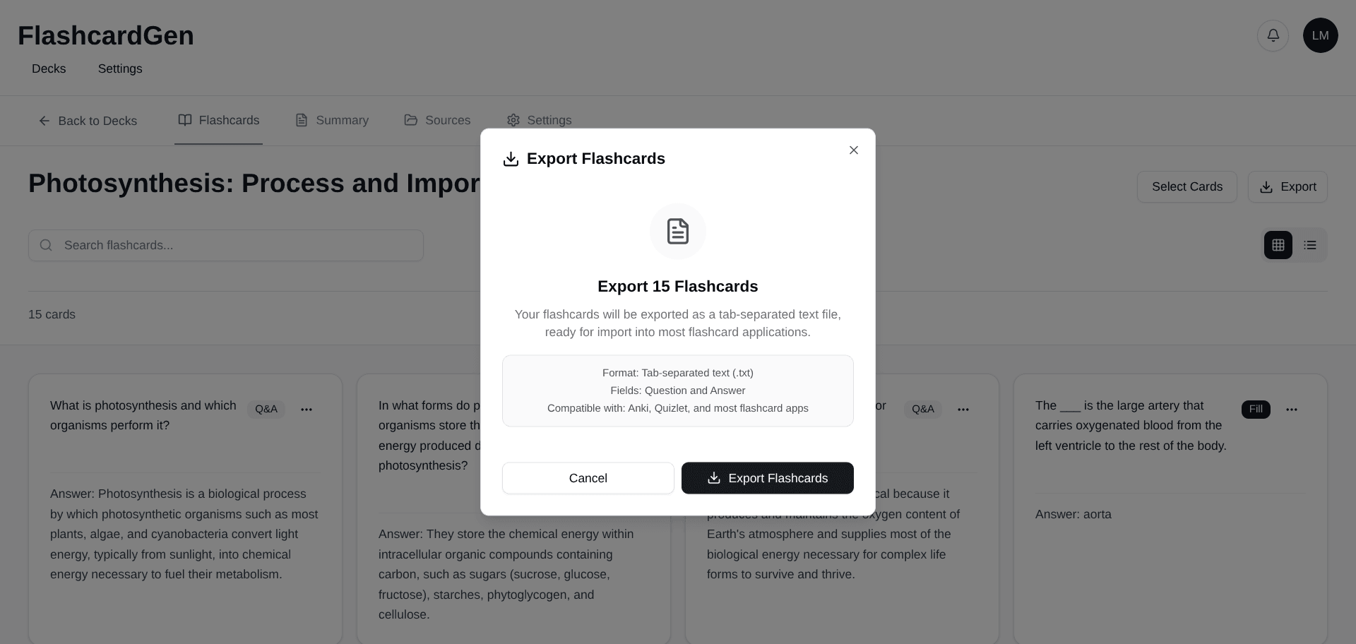 Export and practice feature