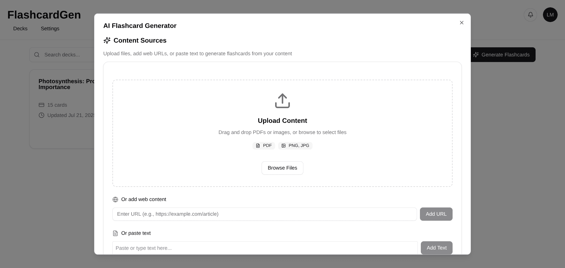 AI-powered flashcard generation